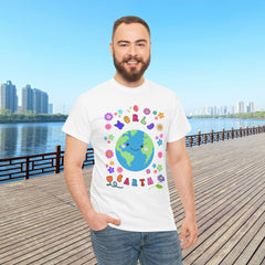 Earth Day Graphic Tee — 'World Earth' Cute Globe & Flowers T-Shirt