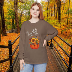 Thankful Floral Pumpkin Long Sleeve T-Shirt,
