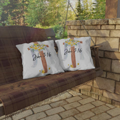 John 3:16 Cross with Daffodils Christian Decor Throw Pillow