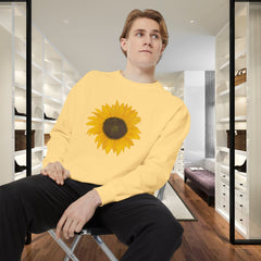 Sunflower Unisex Garment-Dyed Sweatshirt - Cozy Floral Pullover for Spring, Gifts, Stylish Casual Wear, Eco-Friendly Apparel