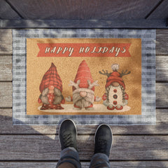 Festive Holiday Doormat, Seasonal Gnome Rug,