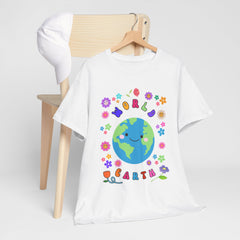 Earth Day Graphic Tee — 'World Earth' Cute Globe & Flowers T-Shirt