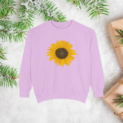 Sunflower Unisex Garment-Dyed Sweatshirt - Cozy Floral Pullover for Spring, Gifts, Stylish Casual Wear, Eco-Friendly Apparel