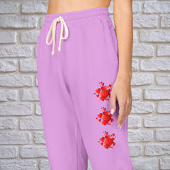 Red Hearts Printed Fleece Sweatpants - Unisex Lounge Pants,