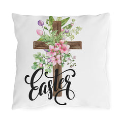 Easter Floral Cross Throw Pillow — Spring Garden Decorative Accent