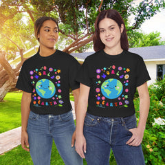 Earth Day Graphic Tee — 'World Earth' Cute Globe & Flowers T-Shirt