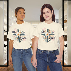 He Rose Floral Cross T‑Shirt — Christian Easter Faith Tee