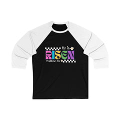 He Is Risen Baseball Tee – Easter Christian Raglan Shirt (Matthew 28:6)