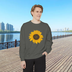 Sunflower Unisex Garment-Dyed Sweatshirt - Cozy Floral Pullover for Spring, Gifts, Stylish Casual Wear, Eco-Friendly Apparel