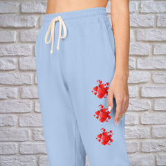 Red Hearts Printed Fleece Sweatpants - Unisex Lounge Pants,