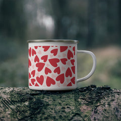 Enamel Mug — Red & Pink Heart Pattern Camping Cup (Valentine’s Day Gift)