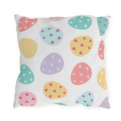 Easter Egg Pattern Outdoor Pillow — Pastel Hearts Patio Cushion