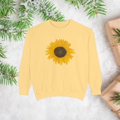 Sunflower Unisex Garment-Dyed Sweatshirt - Cozy Floral Pullover for Spring, Gifts, Stylish Casual Wear, Eco-Friendly Apparel