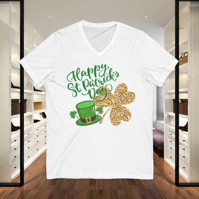 Happy St. Patrick's Day V-Neck Tee — Shamrock & Leprechaun Hat St. Patrick's Shirt
