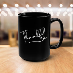 Thankful Black Mug, 15oz Coffee Cup for Gratitude Gifts,