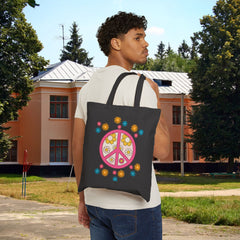 Vintage Peace Love Floral Tote Bag,
