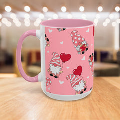 Valentine Gnome Coffee Mug — Pink Heart Pattern 11oz/15oz