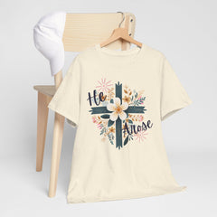 He Rose Floral Cross T‑Shirt — Christian Easter Faith Tee