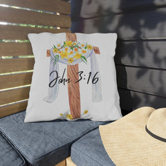 John 3:16 Cross with Daffodils Christian Decor Throw Pillow