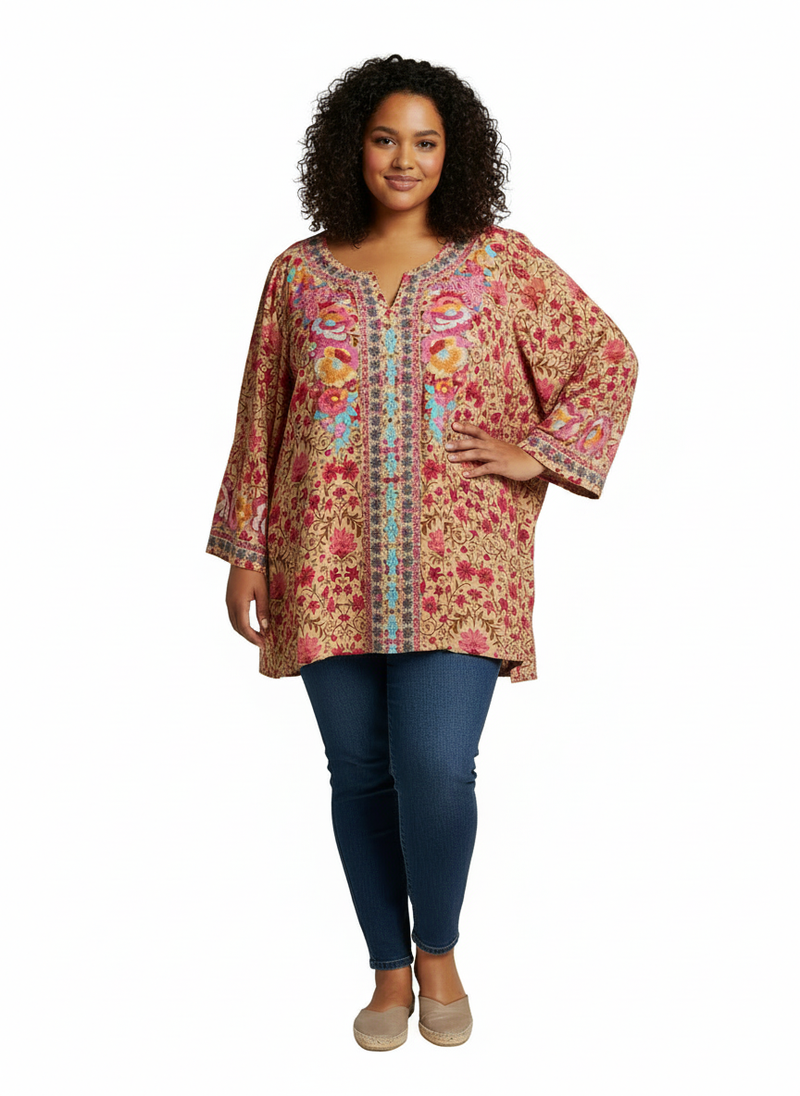 Savannah Jane Embroidered Floral Tunic Plus Size