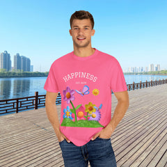 Cheerful Flower Graphic T-Shirt, Happiness Tee,