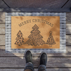 Christmas Doormat with Leopard Print Trees,