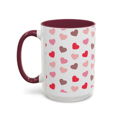 Heart Pattern Coffee Mug — Cute Pink & Red Hearts Ceramic Mug (11oz/15oz)