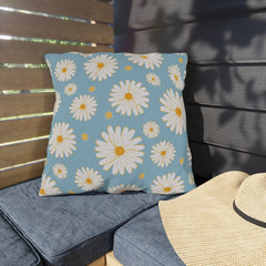 Reversible Light Blue Floral Daisies Pillow