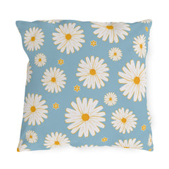 Reversible Light Blue Floral Daisies Pillow