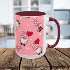 Valentine Gnome Coffee Mug — Pink Heart Pattern 11oz/15oz