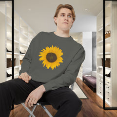Sunflower Unisex Garment-Dyed Sweatshirt - Cozy Floral Pullover for Spring, Gifts, Stylish Casual Wear, Eco-Friendly Apparel