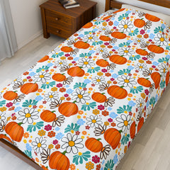 Autumn Floral Plush Blanket, Cozy Throw Blanket for Fall,