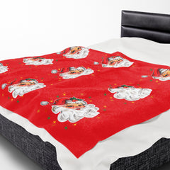 Christmas Santa Plush Velveteen Blanket, Holiday Throw Blanket,