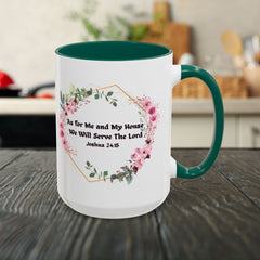 Joshua 24:15 Floral Faith Mug — "As for Me and My House, We Will Serve the Lord" (11oz/15oz)