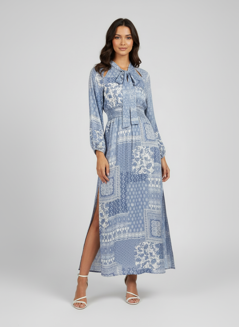 Promesa English Country Blue Front Tie Lightweight Spring Dress