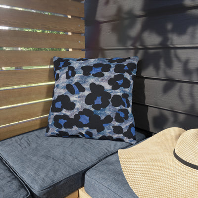 Blue Leopard Print Outdoor Decorative Cushions, Garden Seating, Patio Decor, Colorful Outdoor Accessories