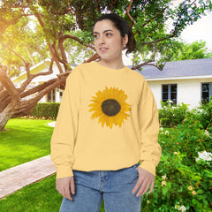 Sunflower Unisex Garment-Dyed Sweatshirt - Cozy Floral Pullover for Spring, Gifts, Stylish Casual Wear, Eco-Friendly Apparel