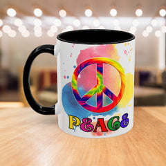 Colorful Peace Mug with Tie-Dye Design, Various Colors & Sizes