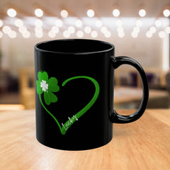 St. Patrick's Day Clover Heart Black Coffee Mug – Lucky Shamrock 11oz/15oz