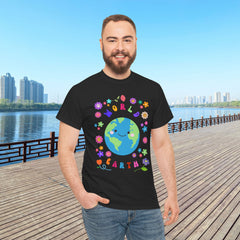 Earth Day Graphic Tee — 'World Earth' Cute Globe & Flowers T-Shirt