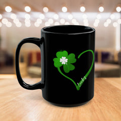 St. Patrick's Day Clover Heart Black Coffee Mug – Lucky Shamrock 11oz/15oz