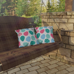 Easter Egg Pattern Outdoor Pillow — Pastel Spring Patio Cushion