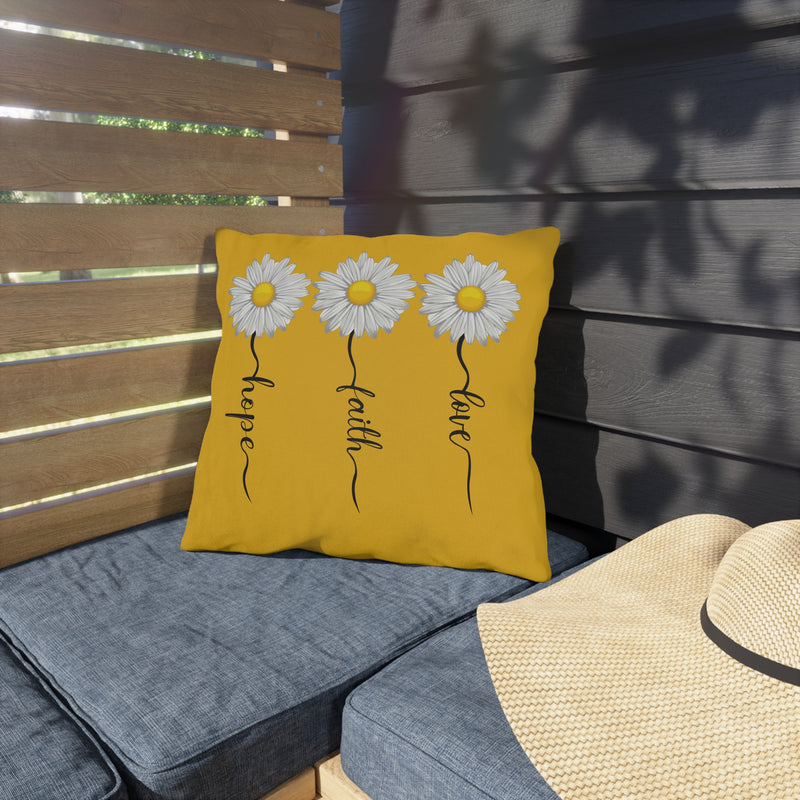 Cheerful Outdoor Pillows, Hope Faith Love Daisy Pillows