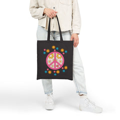 Vintage Peace Love Floral Tote Bag,