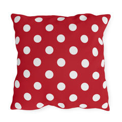 Red Polka Dot Outdoor Pillow — Classic White Dot Patio Cushion