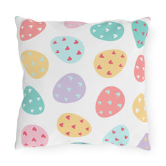 Easter Egg Pattern Outdoor Pillow — Pastel Hearts Patio Cushion