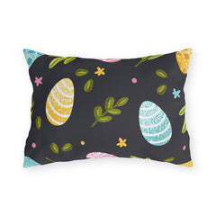 Easter Egg Pattern Outdoor Pillow — Pastel Eggs & Greens on Dark