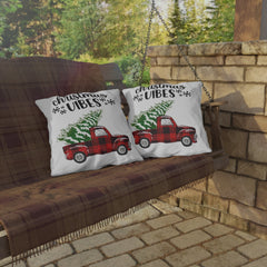 Christmas Vibes Plaid Truck Outdoor Pillow