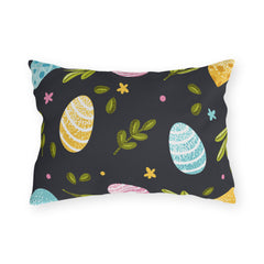 Easter Egg Pattern Outdoor Pillow — Pastel Eggs & Greens on Dark