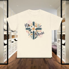 He Rose Floral Cross T‑Shirt — Christian Easter Faith Tee